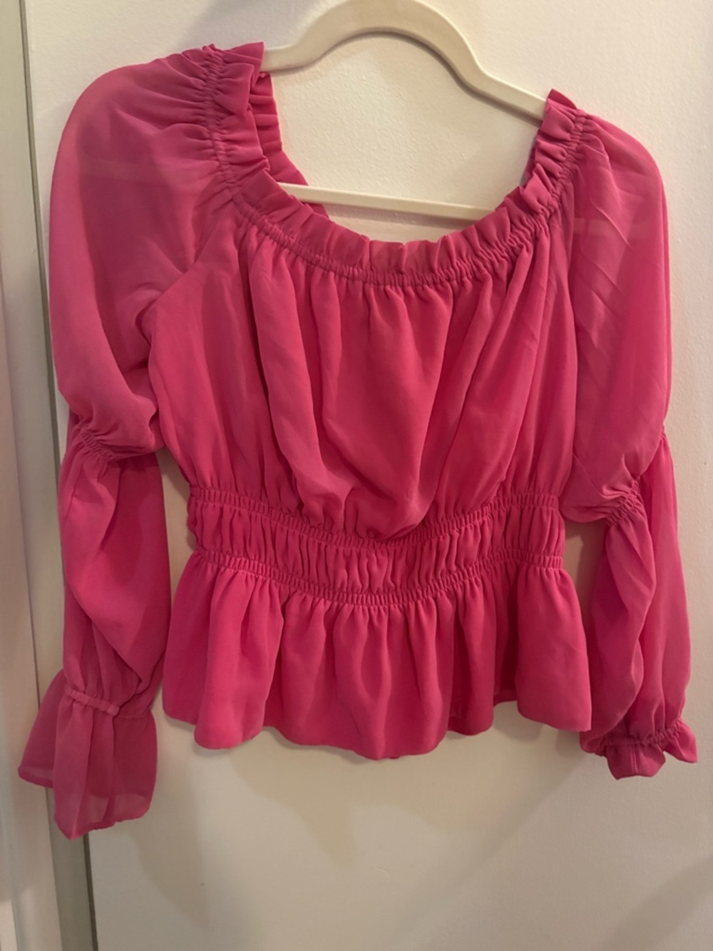 Women’s Off the shoulder Pink Smocked Waist Top